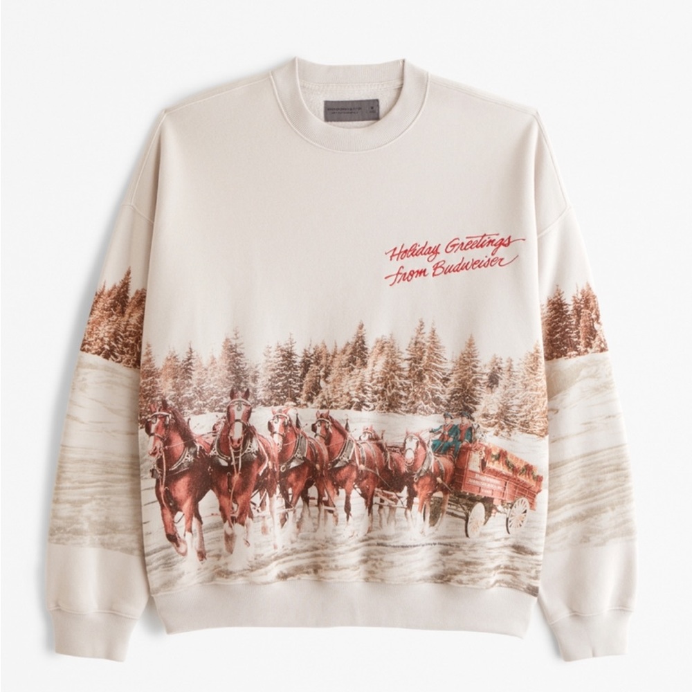 Abercrombie and Fitch Budweiser graphic crew sweatshirt horse beer crewneck